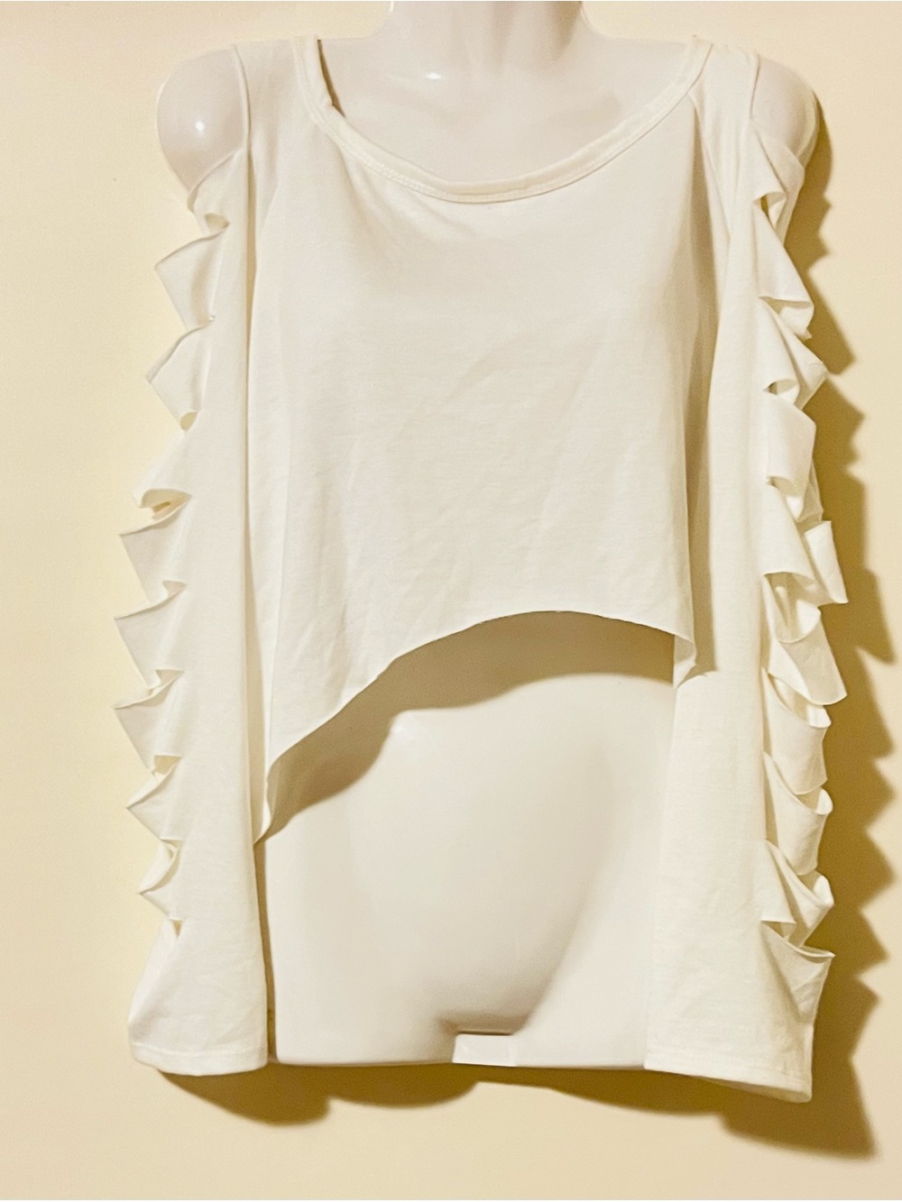 Cleo Women’s Medium White Distressed Cutout Long-Sleeve Crop Top